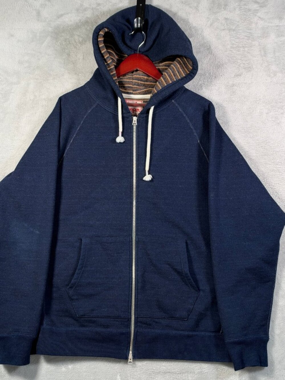 Wonder Looper Hoodie Mens XL Blue Real Indigo Blanket Striped French Japan